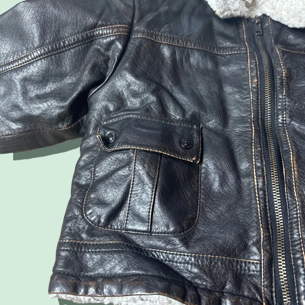 Toddler Harley Davidson Motorcycle Faux Leather Sherpa Lined Zip Up Jacket Sz 2T - Picture 5 of 11